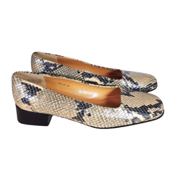 LAUREN RALPH LAUREN Snakeskin Squared Toed Slip Ons - Picture 1 of 7